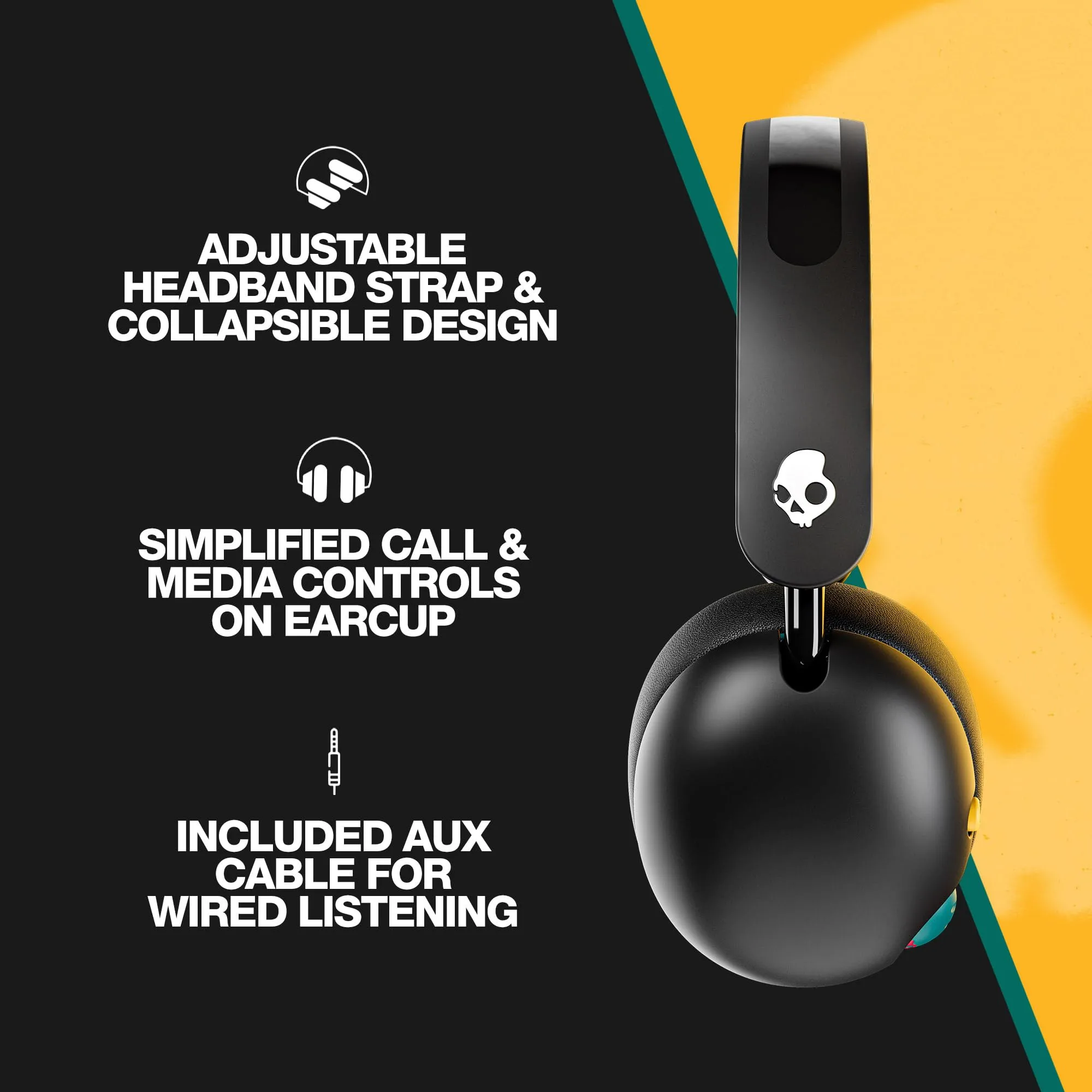 Skullcandy Grom 무선 어린이 헤드폰, HD 통화, 마이크 음성 어시스턴트, 감각 베이스 헤드셋, 대용량 배터리 선택