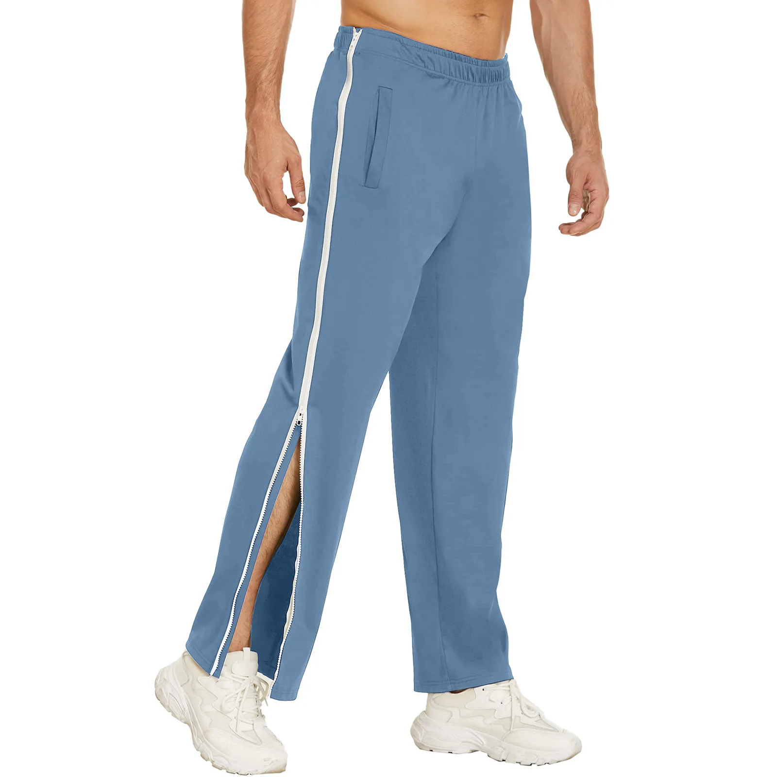 Men Athletic Pants, Elastic Waist Zip-up Trousers Casual Pants with Pockets for Daily Sports 3