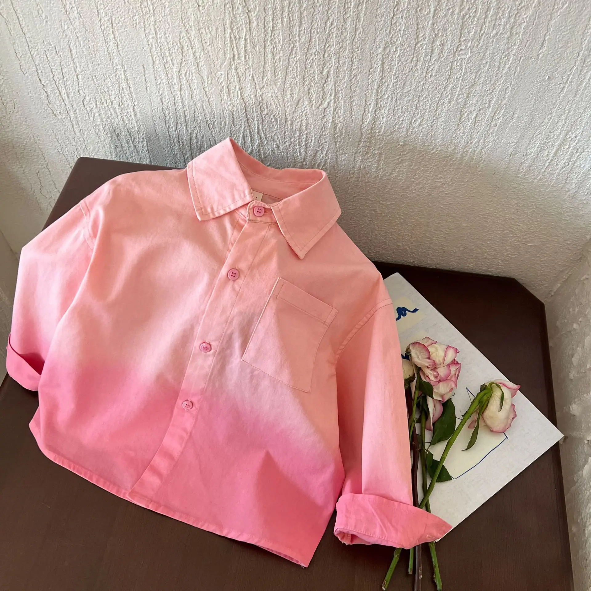 

Boy's pink shirt Korean version long-sleeved lapel children's shirt children's autumn clothes baby spring and autumn shirt