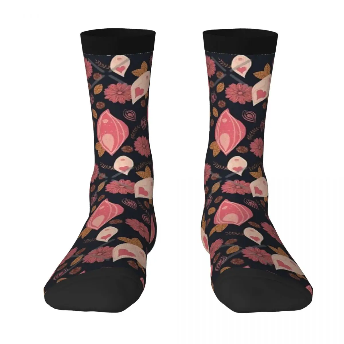 thumbnail image 1 of Calcetines con estampado de flores de vulva para hombre y mujer, calcetines largos hasta la rodilla, calcetines para parejas, medias de skate de estilo hip hop con personalidad, 1 of 4