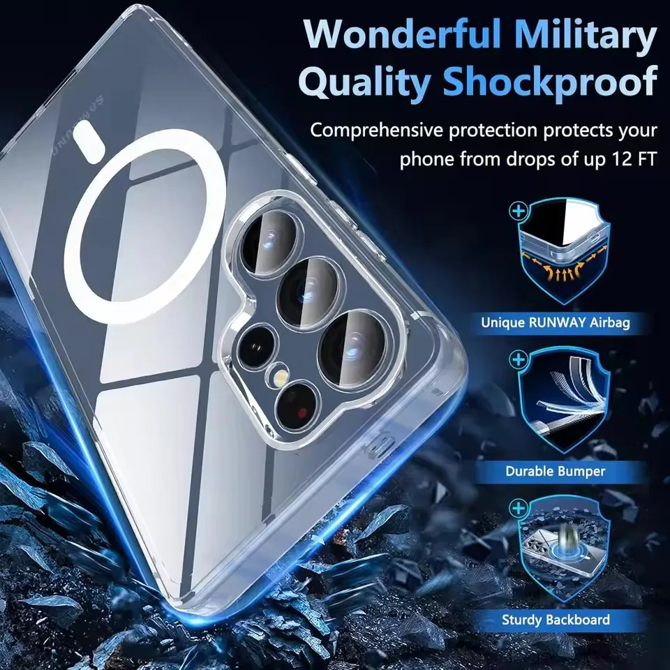 For Magsafe Magnetic Wireless Charging Case For Samsung Galaxy S25 Ultra Plus S26 Ultra S25Ultra 5G Clear Shockproof Back Cover
