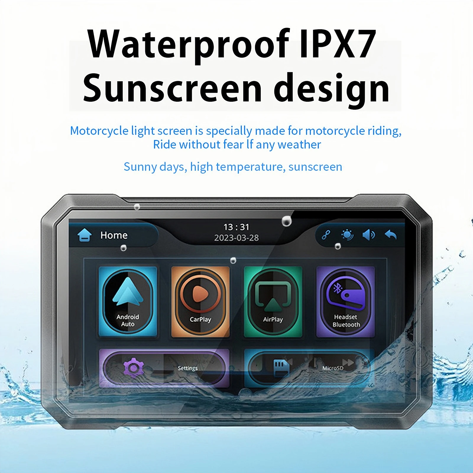 7 Inch Portable Motorcycle Monitor LCD Display Ipx7 Waterproof for Wireless Carplay Android Auto Moto External GPS Screen