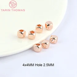 Premium 24K Gold Plated Brass Square Spacer Beads - High - Quality DIY Jewelry Accessories (20 Pieces) (5150 - Rose Gold Color)
