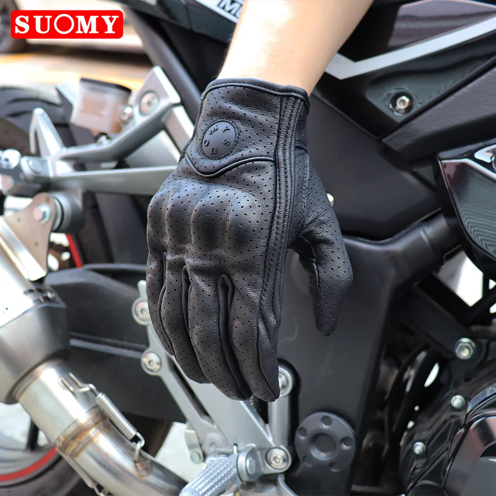 SUOMY Leder Motorradhandschuhe Vintage Herren Damen Moto Radfahren Frühlingshandschuhe Retro Motorrad Motocross ATV Motorhandschuhe Braun – Detail 9