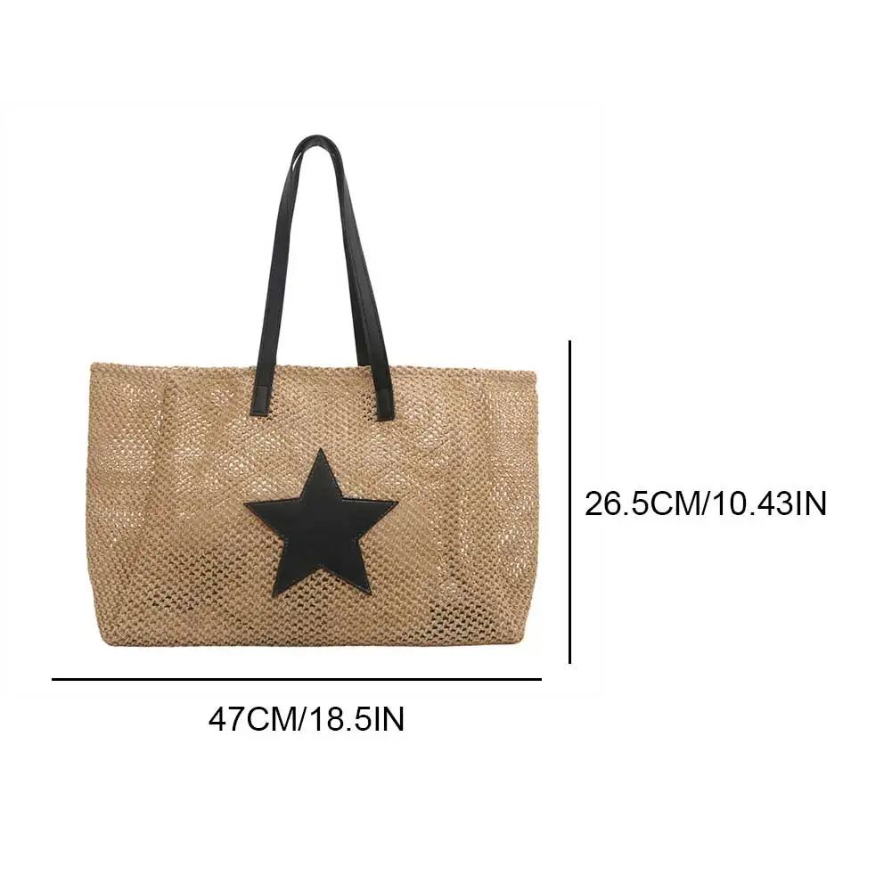 Trendy Straw Shoulder Bag for Women Star Summer Beach Bag Raffia Casual Underarm Bag 2024 Rattan Woven Travel Handbag for Women