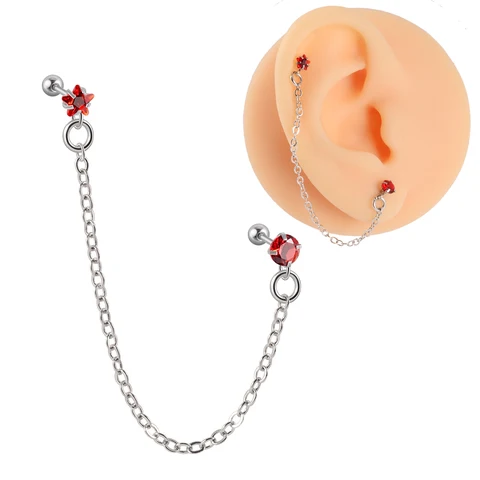Surgical Steel CZ Gem Ear Tragus Cartilage Piercing Zircon Dangle Chain Earring Conch Ear Stud Helix Piercing Body  Jewelry