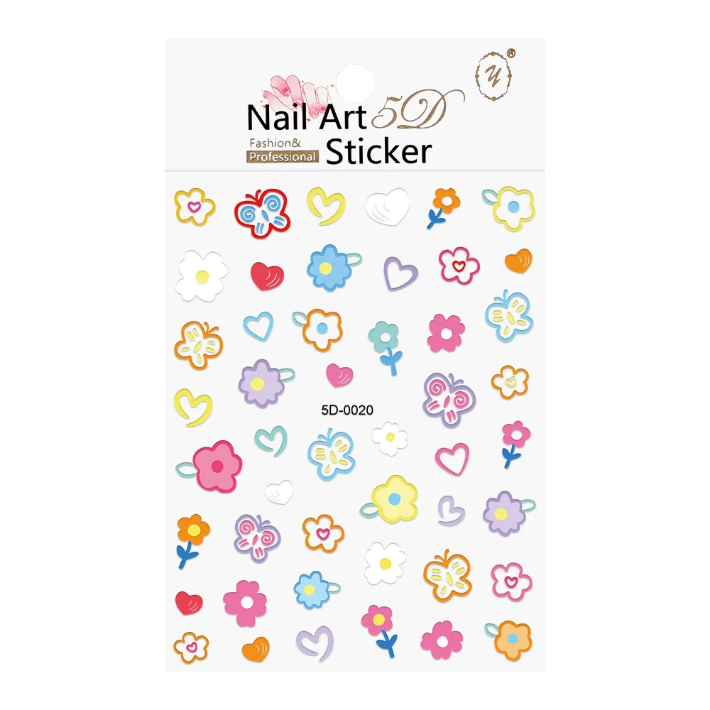 1PC 5D Embossed Floral Nail Sticker Letter/Rabbit/Strawberry/Heart Engraved Sliders For Nail Self Adhesive Decal Manicure Access