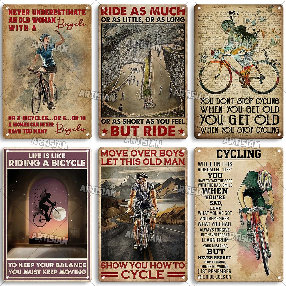 Artisian Cycling Tin Sign Bicycle Decorative Plaque Bike Sport Metal Poster Wall Decor Garage Bar Pub Club Hotel Cafe Kitchen