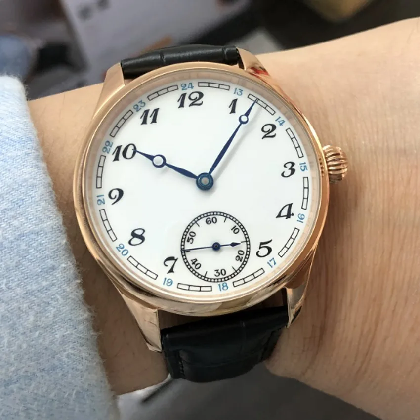 

41mm GERRVO No Logo Enamel White Dial Asian ETA6498 Mechanical Hand Wind Movement Rose Gold Case Pilot's Man Watch GR13-8