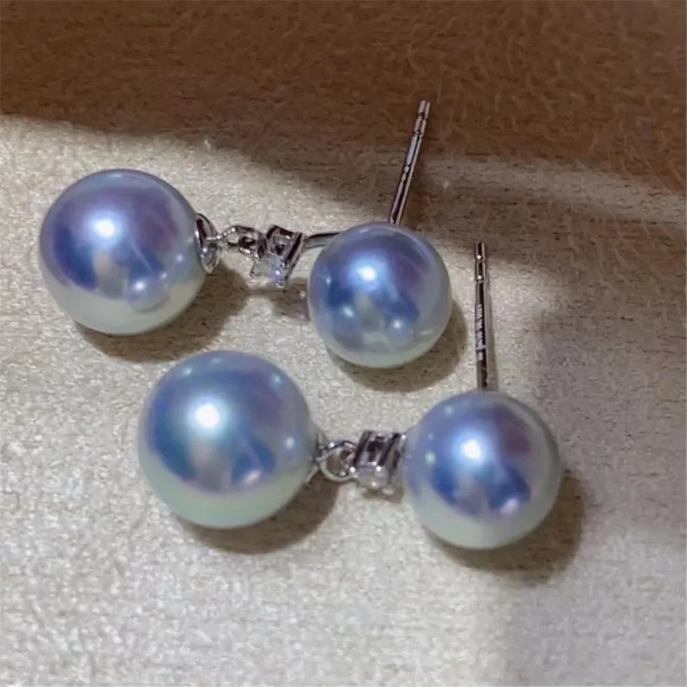 DIY 진주 미니 액세서리 S925 순수 실버 이어 스터드, 빈 거치대 골드 실버 귀걸이, 8-10mm 라운드 비즈 E085 에 적합