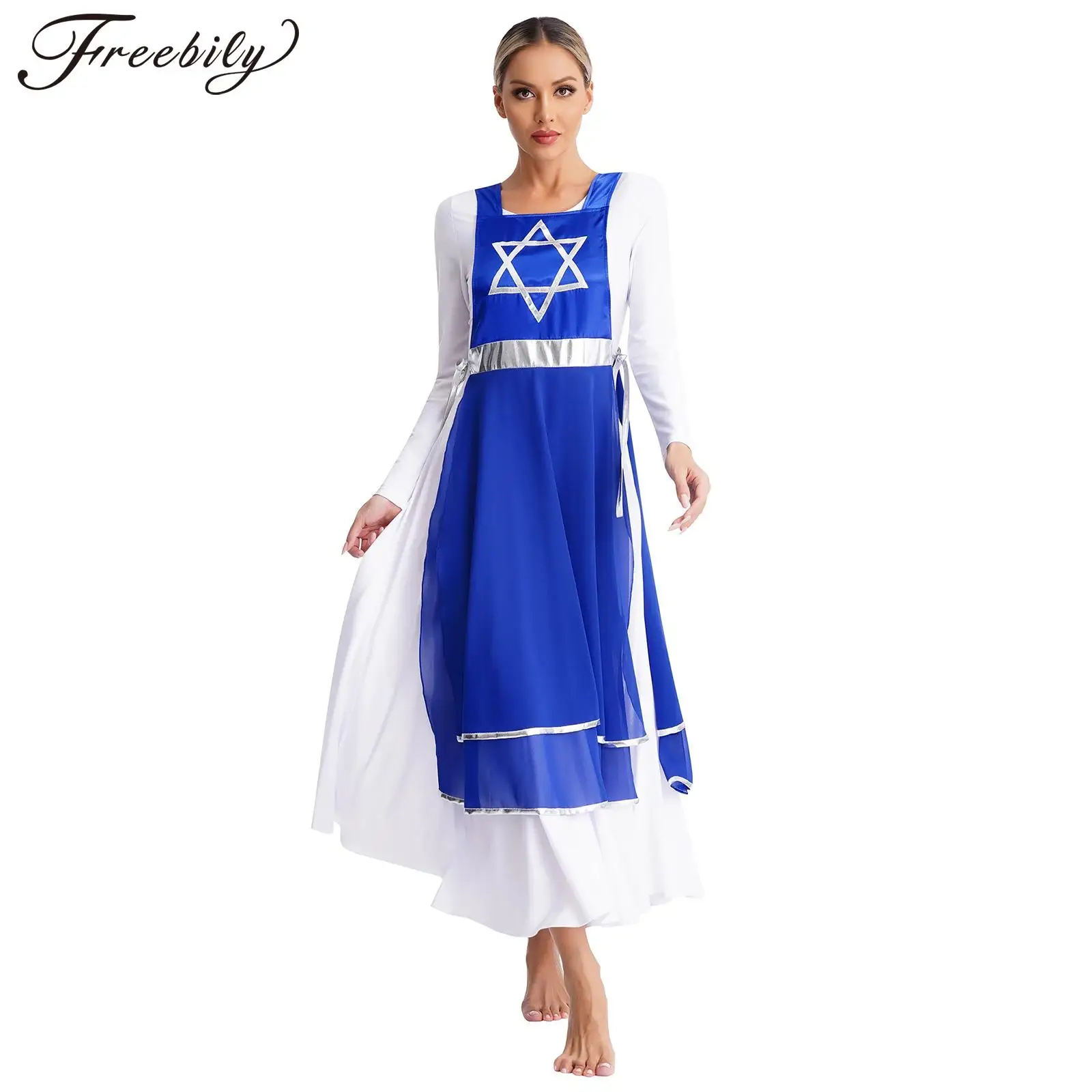 

Women Church Choir Worship Dress Liturgical Praise Lyrical Dance Performance Dancewear Sleeveless Lace-up Sides Split Tunic Gown