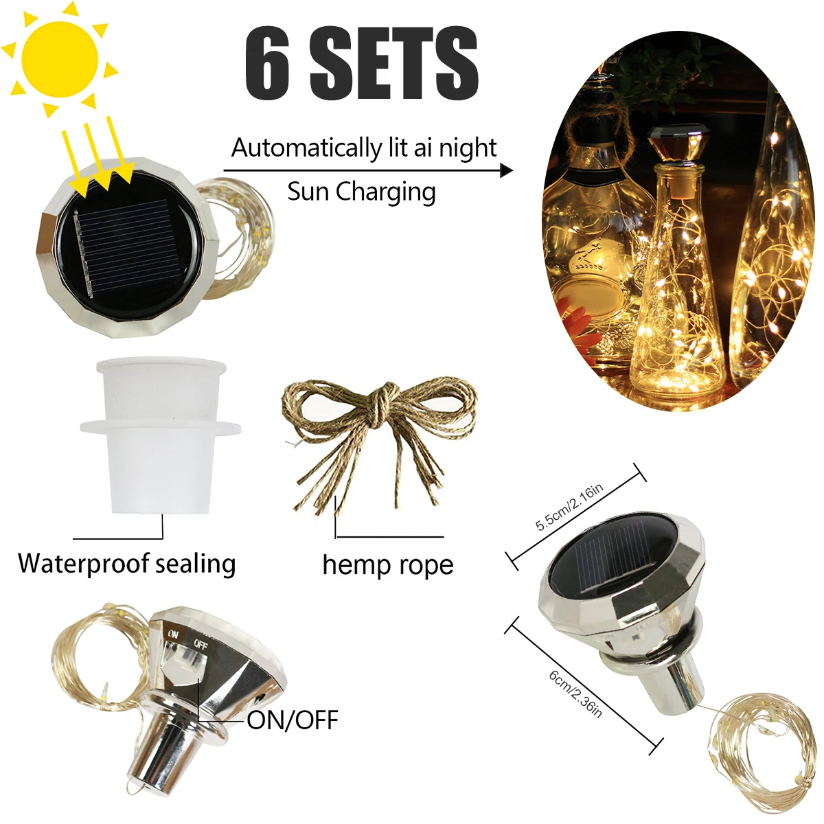 Solar Wine Bottle Light 2M 20 LED Copper Wire Fairy String Lights IP65 Waterproof Cork Light Auto On/Off Christmas Party Decor 3