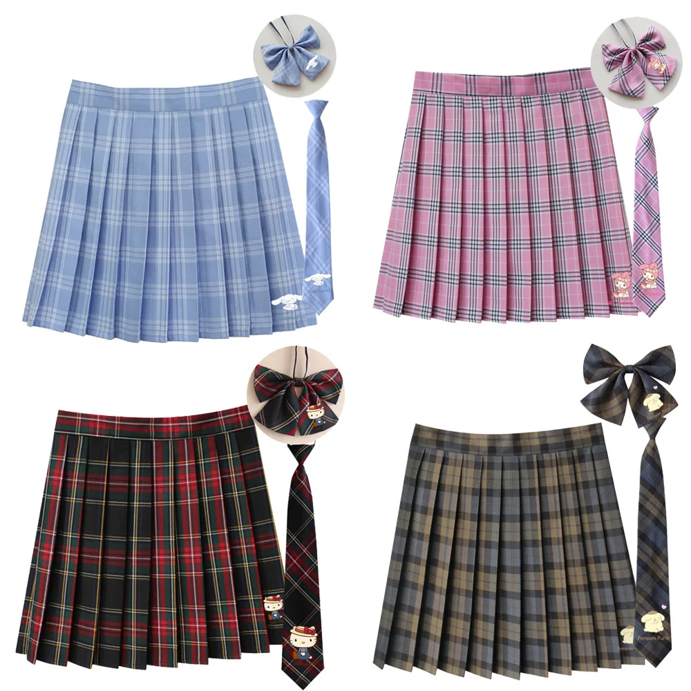

Sanrios My Melody Cinnamoroll Kuromi Pochacco JK Uniform Plaid Preppy Style Pleated Skirt Waist Short Skirt Soft Girl Student