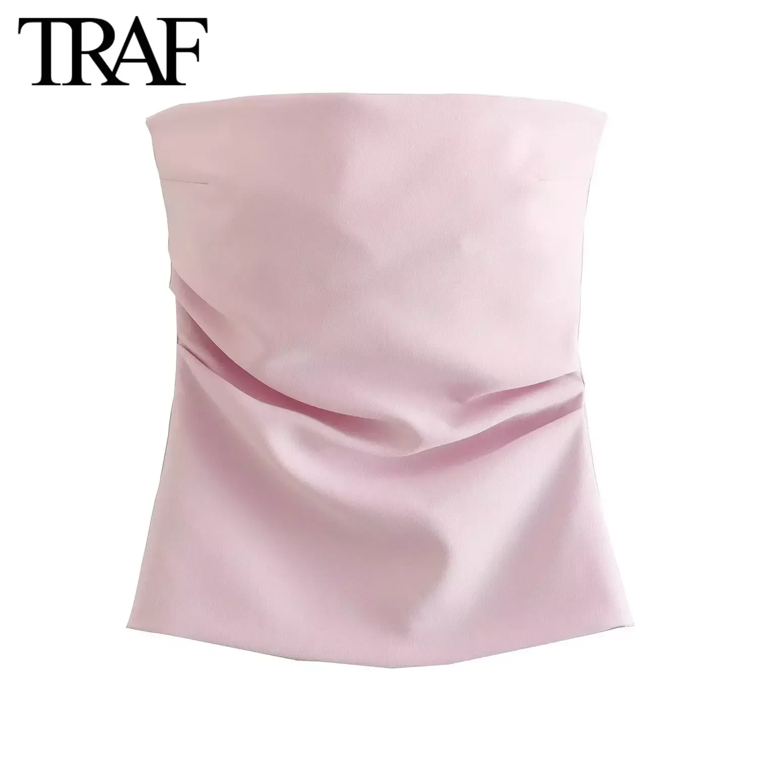 TRAF 여성 패션 여름 뉴 백 지퍼 Strapless 민소매 블라우스 스트리트 의류 조끼 탱크 세련된 숙녀 자르기 탑 Mujer