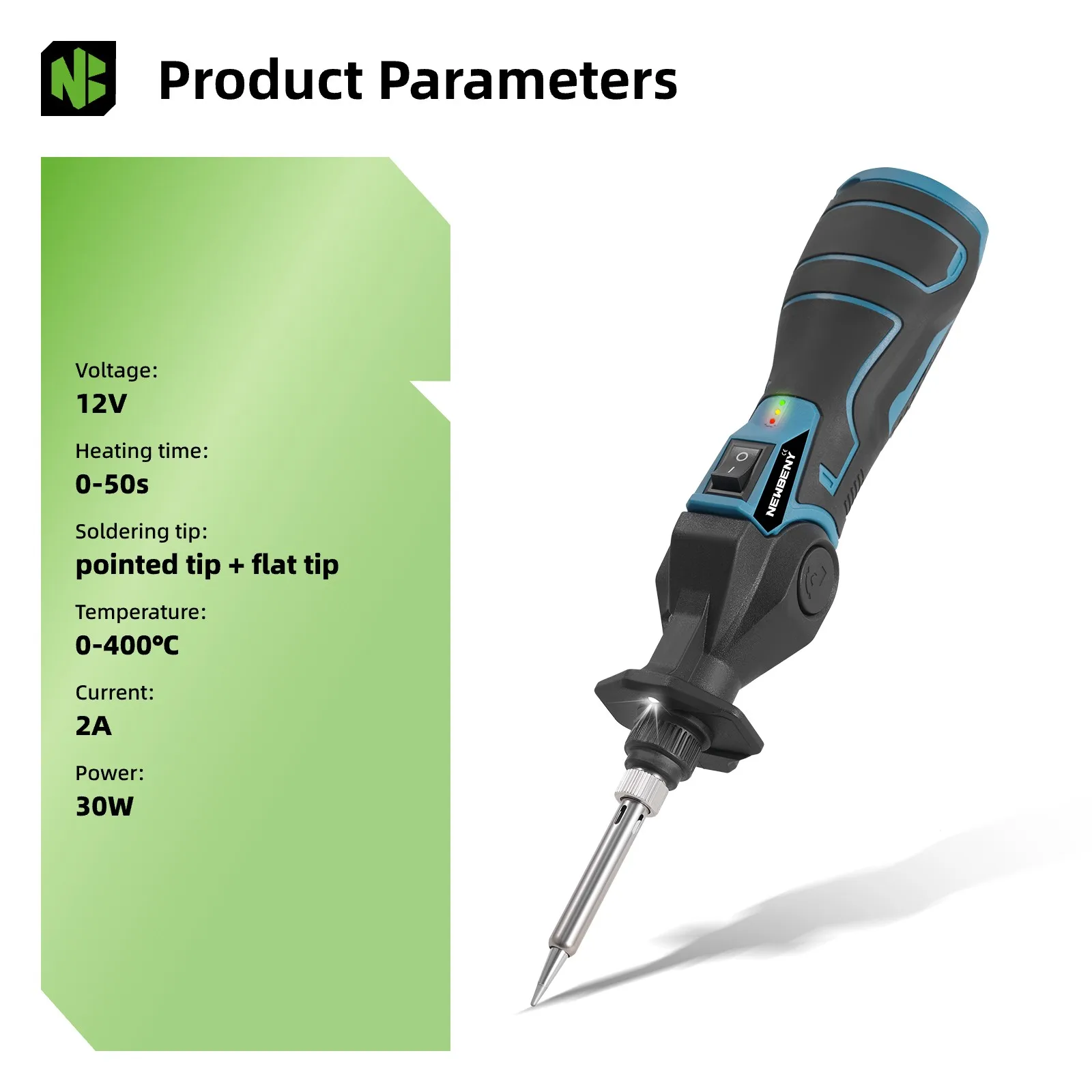 Deux pointes de rechange pour fer à souder sans fil 12V 30W, adaptées à différentes tâches.
