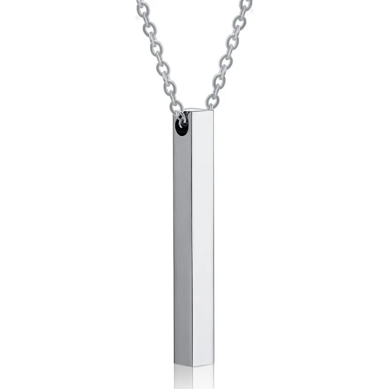 New Vertical Square Bar Pendant Charm Necklace for Women Men Stainless Steel Simple Geometric Neck Chain Jewelry Gift Кольца