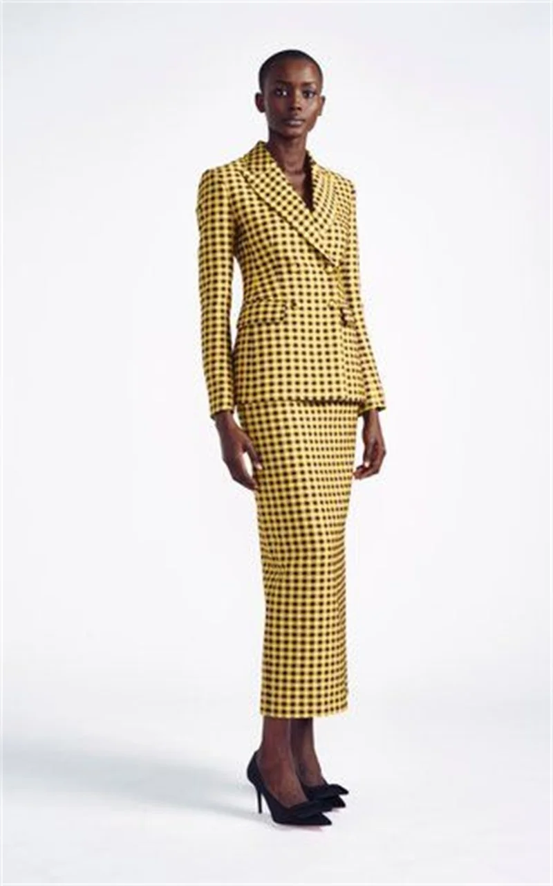 

Plaid Women Suits Office Sets Skirt Business Suit Custom Made 2 Pieces Double Breasted Blazer Elegant Formal Party Prom Dress