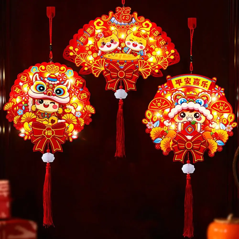 Blessing Fu Character Pendant Traditional DIY Cartoon New Year Lucky Pendant with Light String Handmade Wall Hanging Ornament