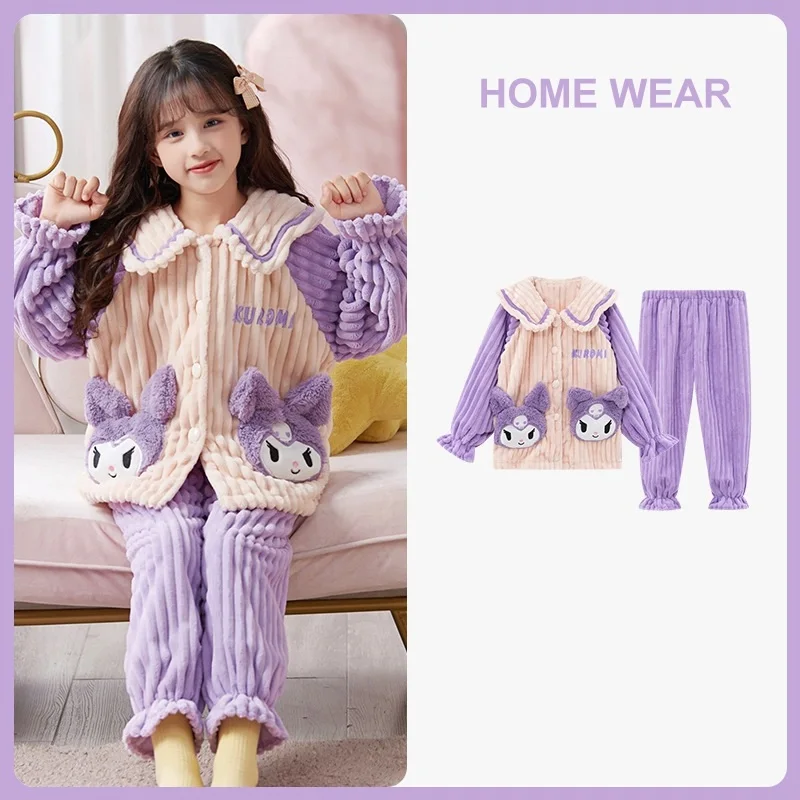 

Winter Warm Teenage Pajamas Cartoon Kids Pijamas Set Coral Fleece Plush Home Clothes Suit Hooded Flannel Boys Girls Sleepwear