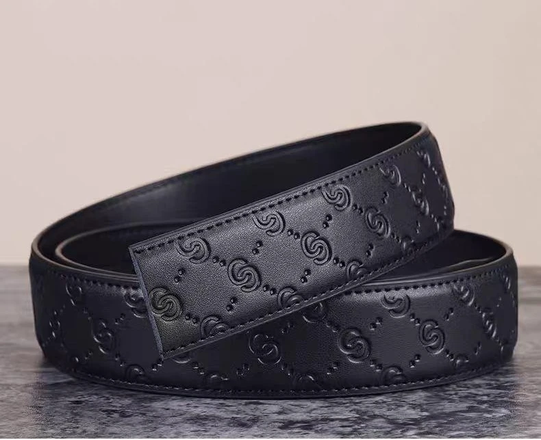 2 Stücke männer Doppel G Gürtel Keine Schnalle 3,5 cm Breite Marke Hohe Qualität Gürtel PU Leder Automatische Schnalle Gürtel körper Riemen für Jeans – Detail 2