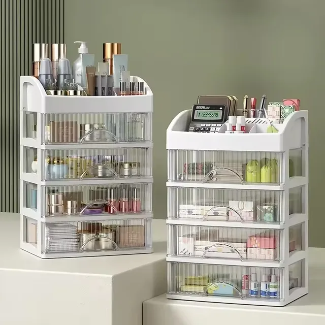 Tiroir en plastique, boîte de rangement de maquillage, étagère de finition pour dortoir, cosmétiques, soins de la peau, coiffeuse, boîte de papeterie de bureau 5