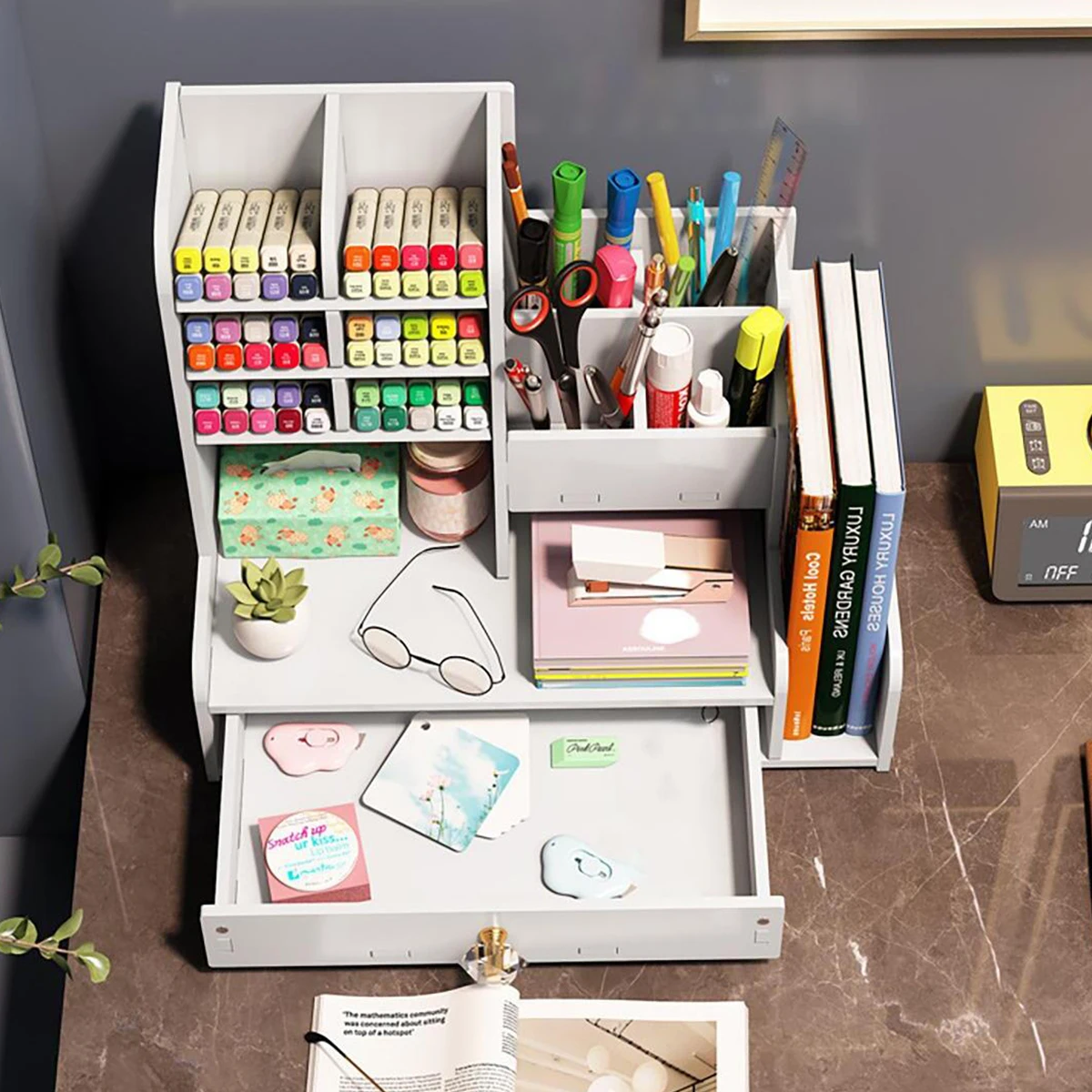 Desktop Marker Storage Box, oblíqua desmontagem Pen Holder, material de escritório minimalista, papelaria Box, 1 branco