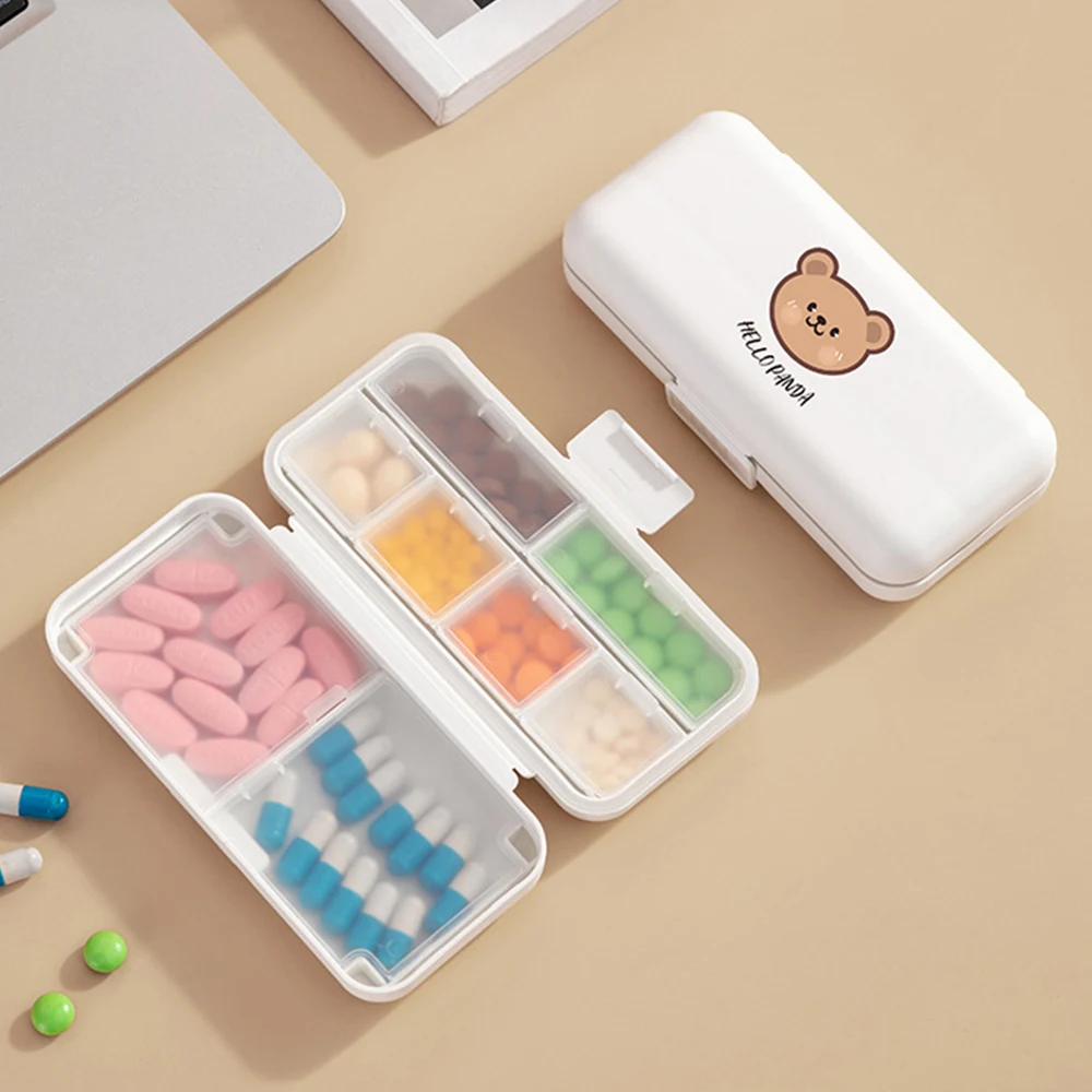 

Small Bear Portable Double-Layer Pill Box Compartment Going Out Packed Separately Medicine Storage Cute Fashion Plastic Pill Box