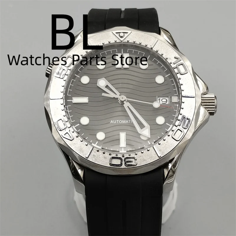 BLIGER 41mm Mechancial Men's Watch DomedSapphire Glass NH35A PT5000 Movement Rubber Strap Silver Ceramic Bezel Gray Dial No Date 2