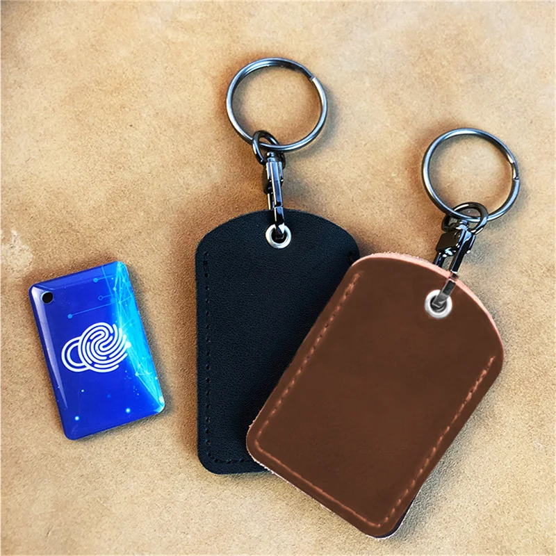 Cow Leather Keychain Key Ring Doorlock Access Control Tags Keyfob Tokey Tag ID Card Case Keychain Access Card Bag Key Tag Ring