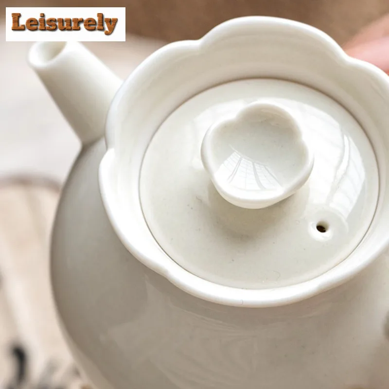 170ml Retro Grass Wood Gray Teapot Creative Lace Mouth Mouth Pot Tea Soaking Kettle Kung Fu Tea Cha Accessories Decoration Gifts