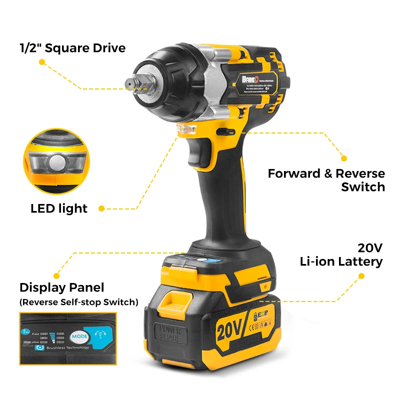 1800N.M Torque Brushless Electric Impact Wrench 1/2 Inch Cordless Socket Wrench Compatible With Makita 18V Battery Power Tools 4