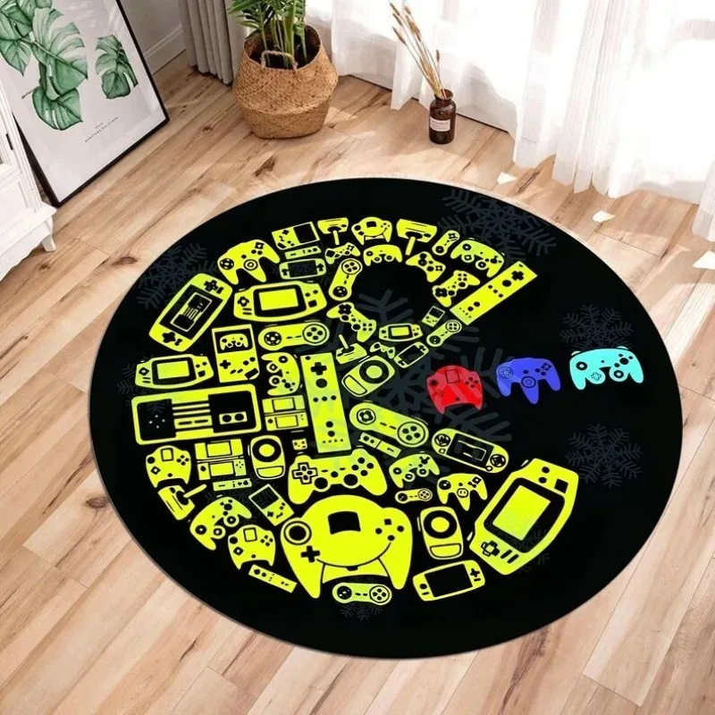 90s Classic Arcade Game Rug Video Gamer Carpet Gaming Round Rug Game Room Decor Gift for Gamer Colorful Round Rug Exquisite