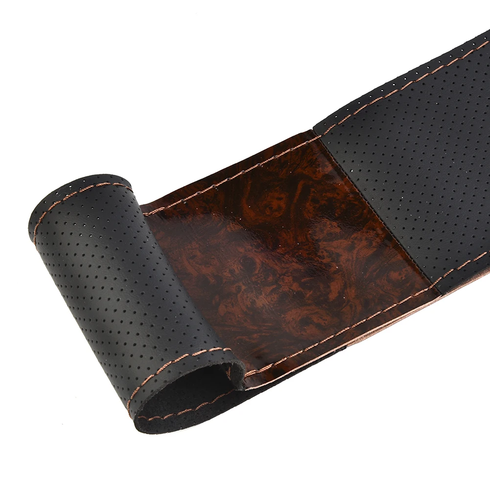 Universal Auto Lenkrad abdeckung Holzmaserung Hand nähen Leder rutsch fest verschleiß fest DIY Auto Interieur Styling fit 37-38cm – Detail 2