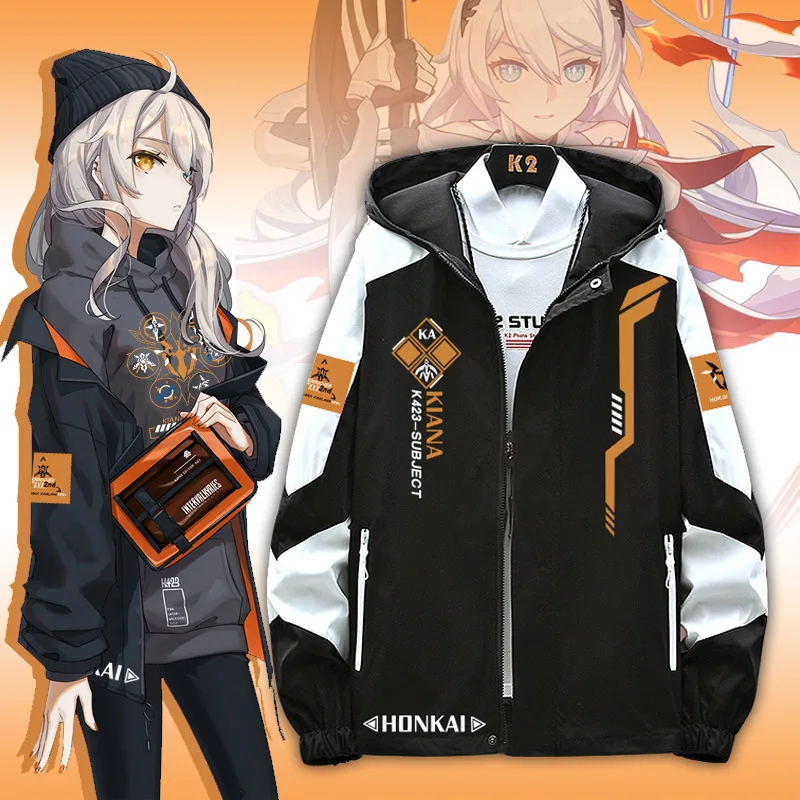 

Куртка Kiana Herrscher с длинным рукавом Honkai Impact 3, пальто унисекс, толстовка с капюшоном, модная Крутая толстовка на молнии, топ, костюм для косплея
