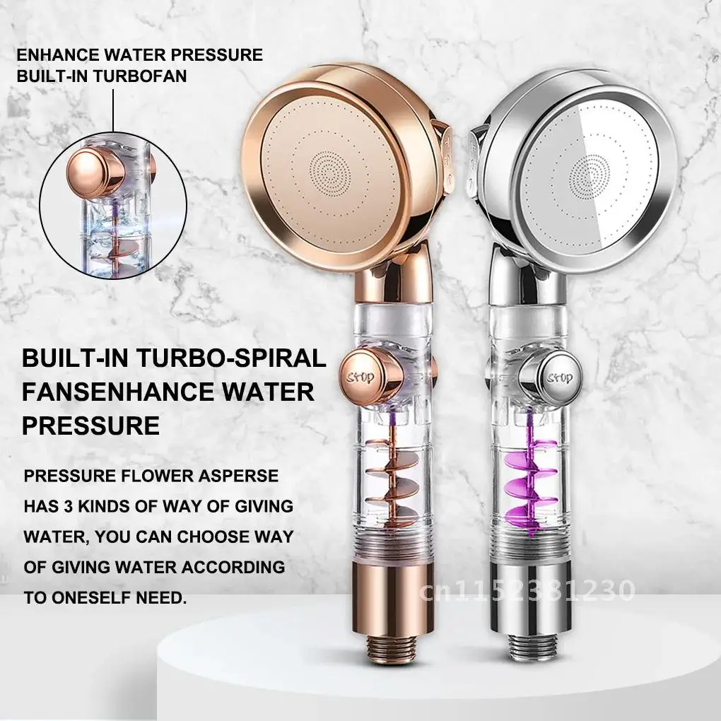 

Shower Head with Adjustable Fan One-button Stop Handheld Water-saving Filter Bath Head Bathroom Saving Water Shower