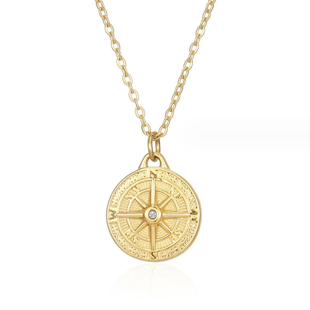

Модное женское ожерелье из нержавеющей стали с изящным круглым компасом, подвеска, подарок для путешествий