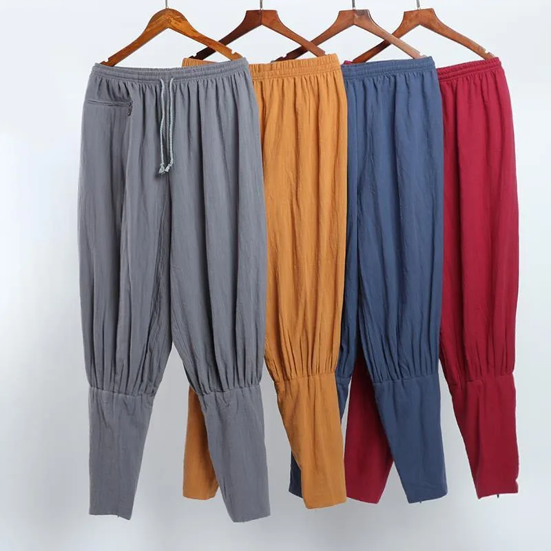 Cotton Monk Pants Summer Cotton Linen Monk Pants Buddhist Zen Lay Trousers Traditional Chinese Bottoms Buddha Shaolin Monk Kung Fu Pants