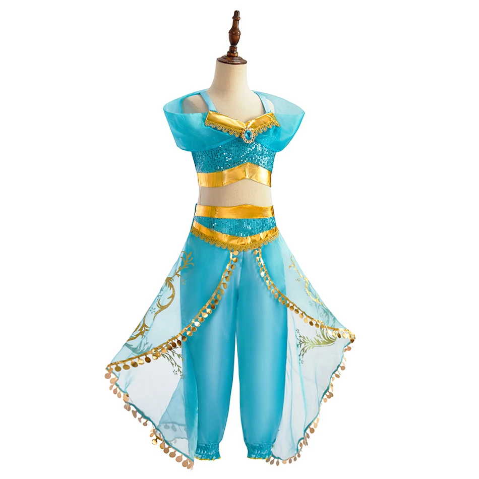 Kinder Arabische Prinzessin Kleid Mädchen Halloween Jasmin Kostüm Kinder Karneval Cosplay Party Verkleidung Mädchen Pailletten Festzug Outfit – Detail 3