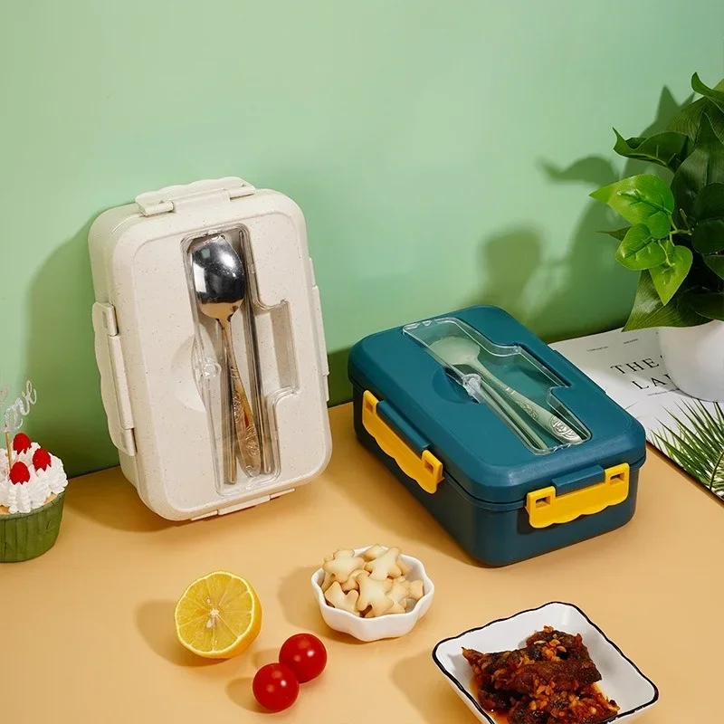 Microwavable Plastic Lunch Box with Spoon and Chopsticks for Kids and Office