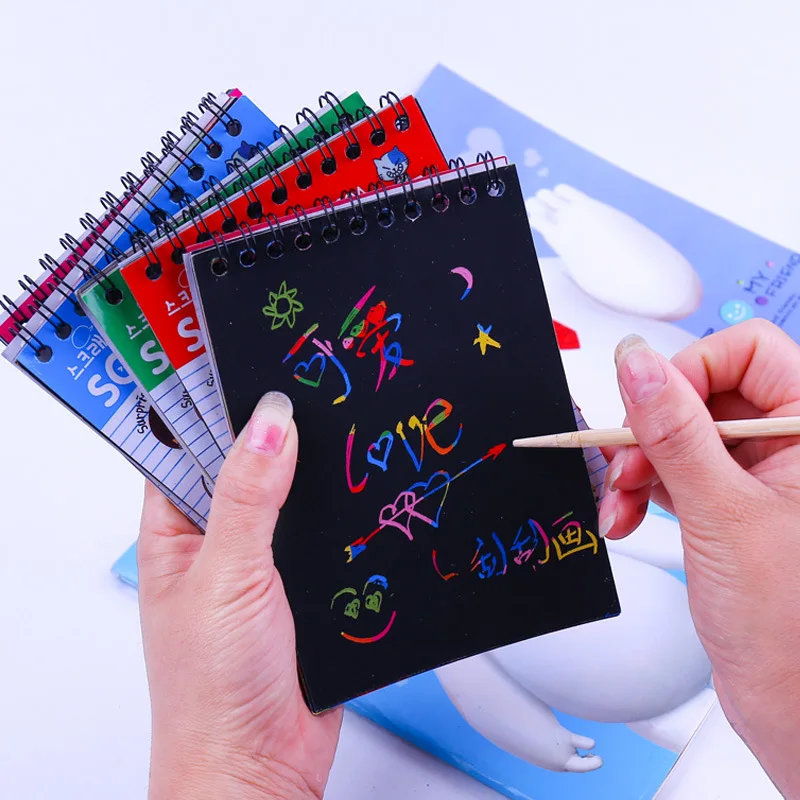 

Colorful Scratch Paper Book Scratching Painting Cards for Children DIY Handmade Scratch Book Graffiti Drawing Book with Wood Pen