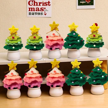 crochet tree decorations Christmas Tree Potted Plant Finished Hand Woven Desktop Ornaments 1