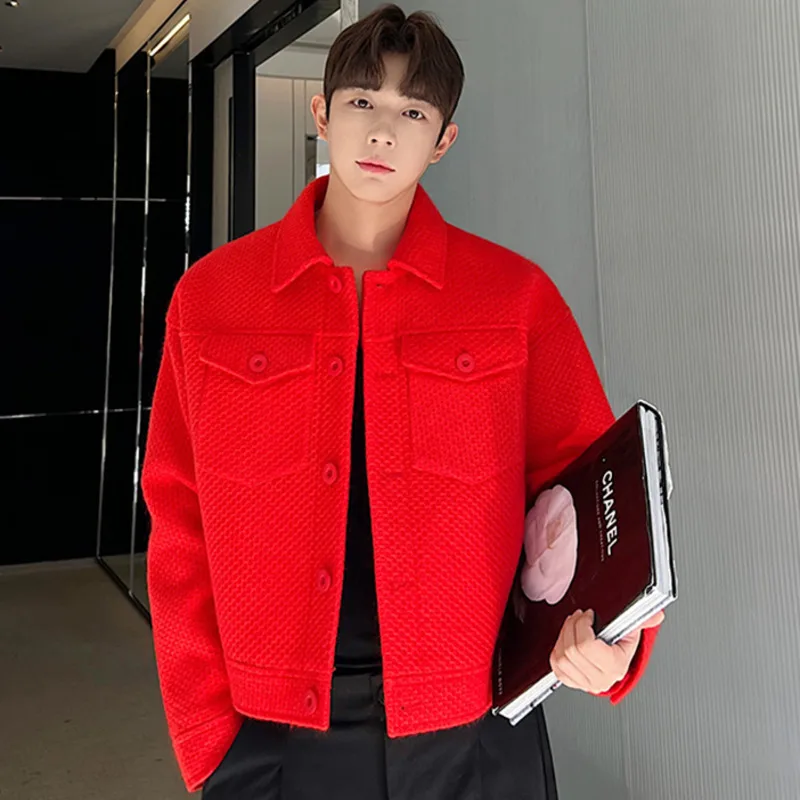

Spring Korean Fashion Thickened Designer Short Knitted Male Jacket Men Coat 2023 Solid Color Single Breasted 9A6819