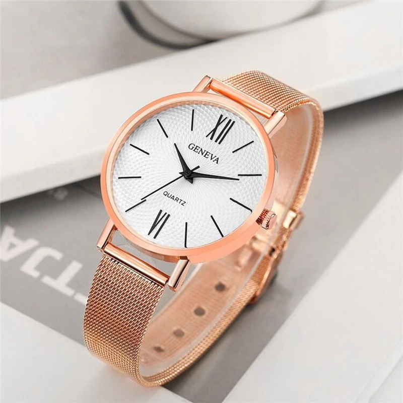 

New Hot Selling Fashion Women's Watch Personalized Creative Print Roman Scale Mesh Belt Quartz Women's Watch
