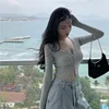 Korean Style O-neck Short Knitted Sweaters Women Thin Cardigan Fashion Open Front Button Up long Sleeve Crop Top t shirt women 5