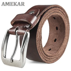 Men Top Layer Leather  Casual High Quality Belt Vintage Design Pin Buckle Genuine Leather Belts For Men Original Cowhide