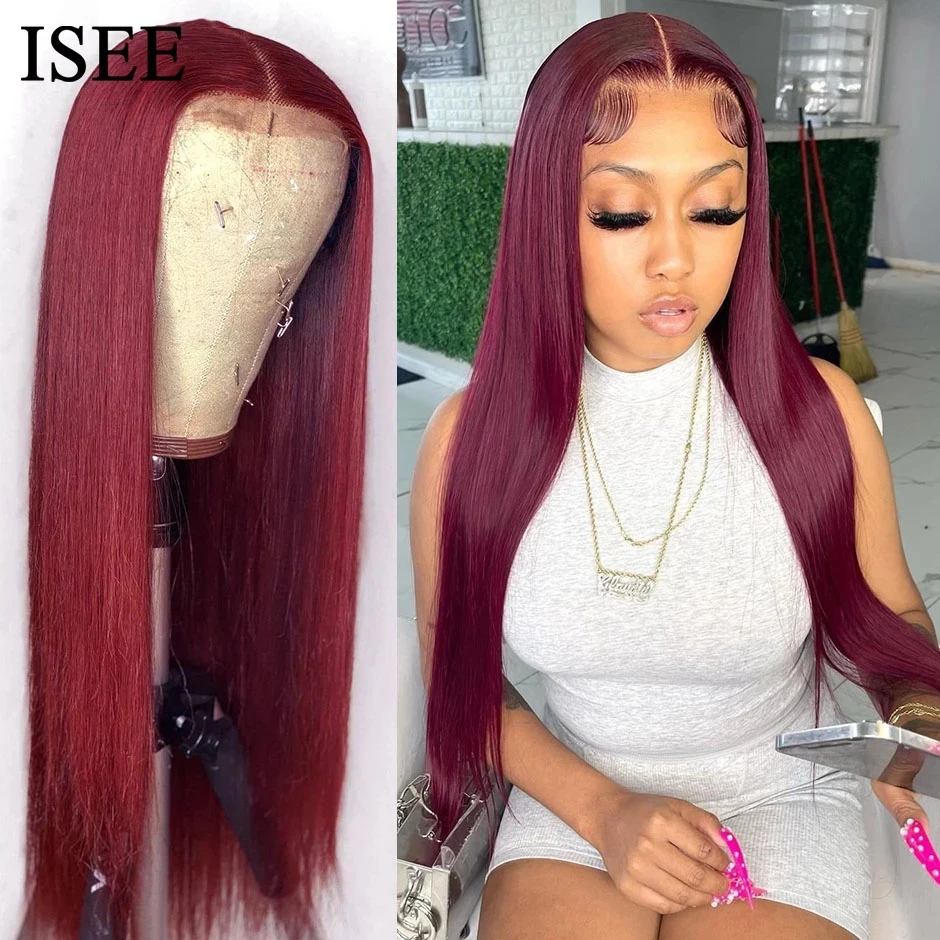 Dark Burgundy Lace Front Wig Human Hair Straight 99j Human Hair Lace