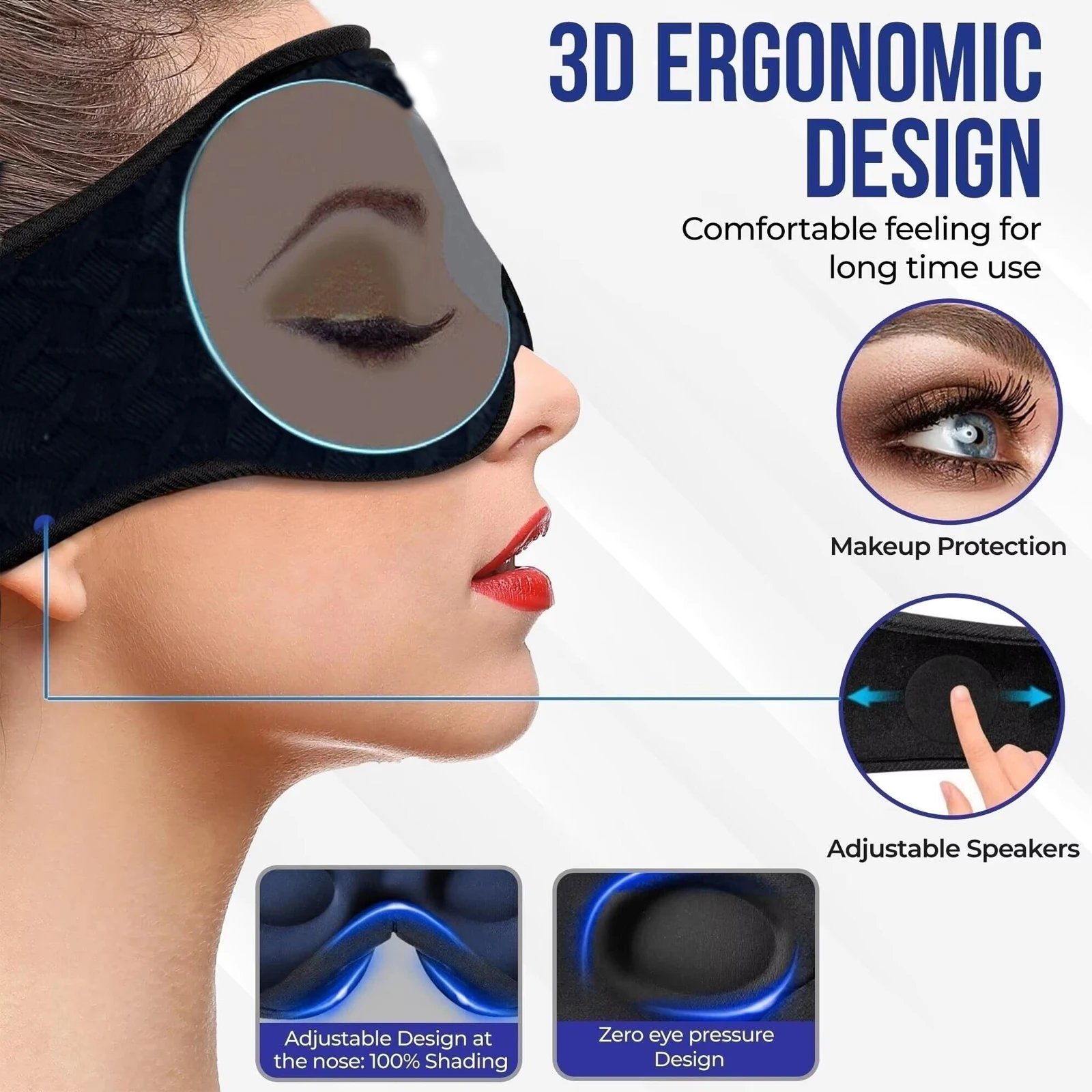 3D Bluetooth Eye Mask Wireless Stereo Sleeping Earphones Comfortable Washable Blindfold Handsfree Call Eyemask for Home Travel