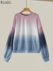 ZANZEA Plus Size Sweatshirts Women Long Sleeve Autumn Fashion Hoodies Gradient Color Round Neck Causal Loose Pullovers 2025 5XL