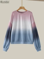 ZANZEA Plus Size Sweatshirts Women Long Sleeve Autumn Fashion Hoodies Gradient Color Round Neck Causal Loose Pullovers 2025 5XL