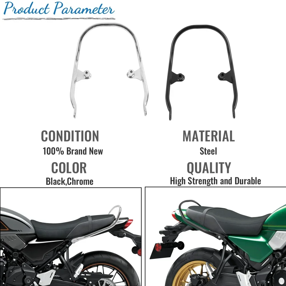 Black Steel Rear Grab Bar / Passenger Handle For Kawasaki Z650RS (2021-2023) - Cafe Racer Accessory